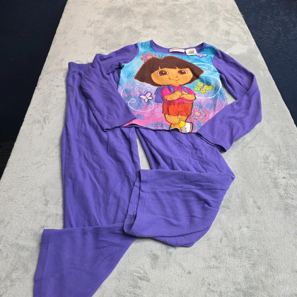 Y2k Girls  Dora the Explorer Purple fleece two piece pajamas nickelodeon-Sz 7/8